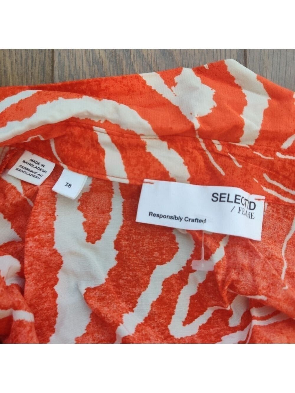 Selected Femme Sirine Orangeade Print Shirt Dress Belted EU 38 M 0508 - Picture 7 of 10